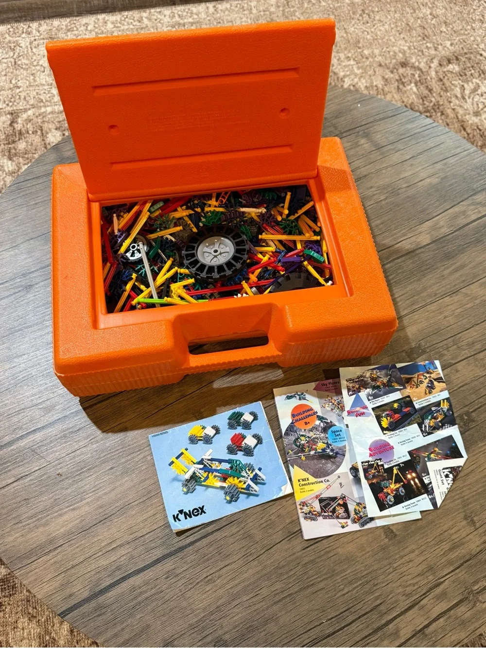 Vintage K’NEX Building Toy Lot Orange Storage Case Parts Wheels Manuals STEM
